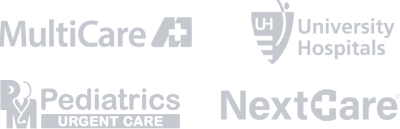 logos of MultiCare, University Hospitals, Pediatrics, NextCare